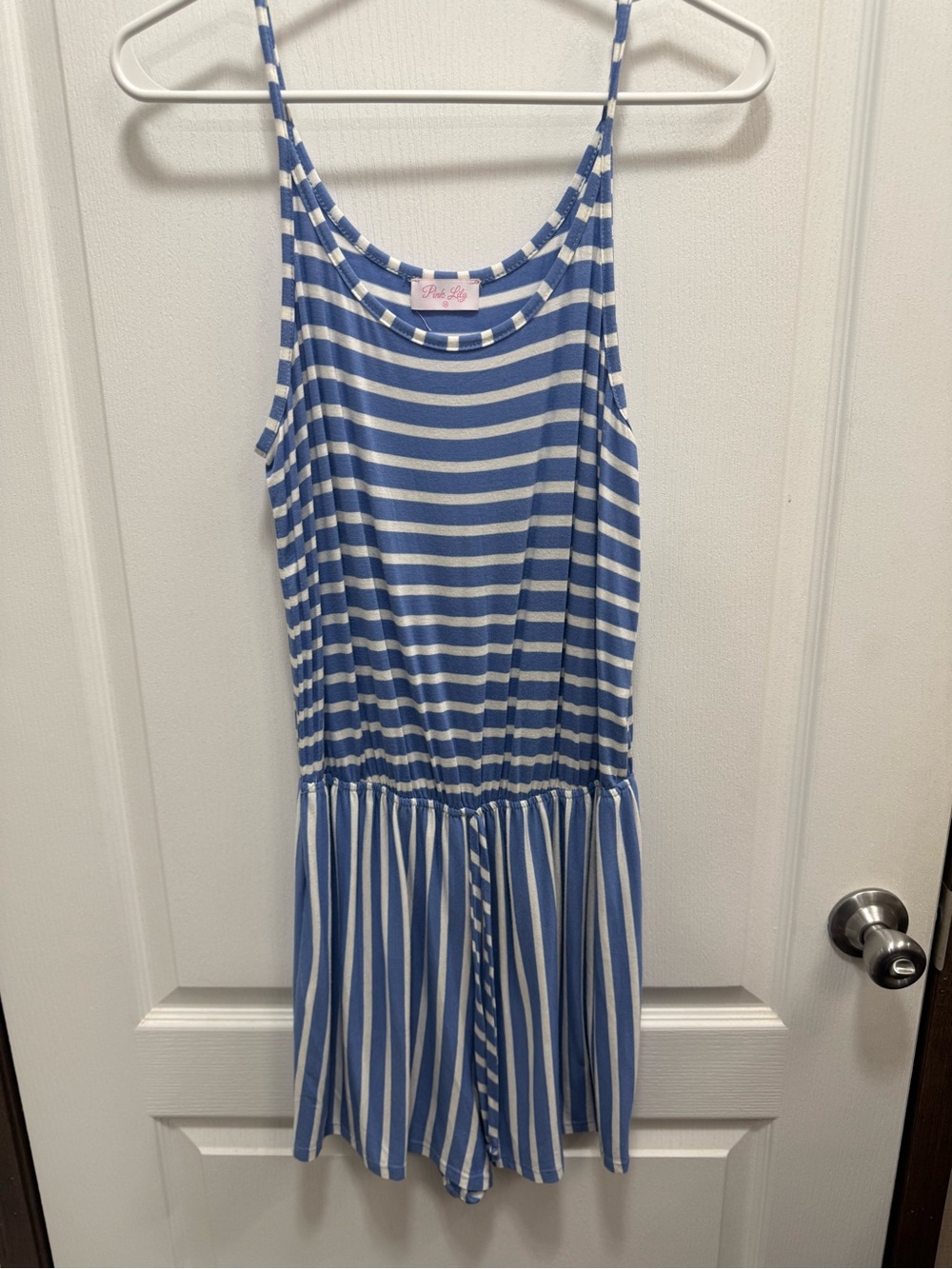 Pink Lily Blue & White Striped Girls' Sleeveless Romper Dress